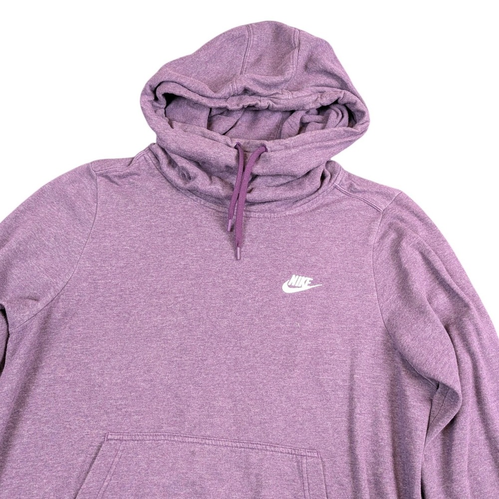 Y2K Nike Womens Funnel Neck Fleece Hoodie Purple Heathered Embroidered Logo L